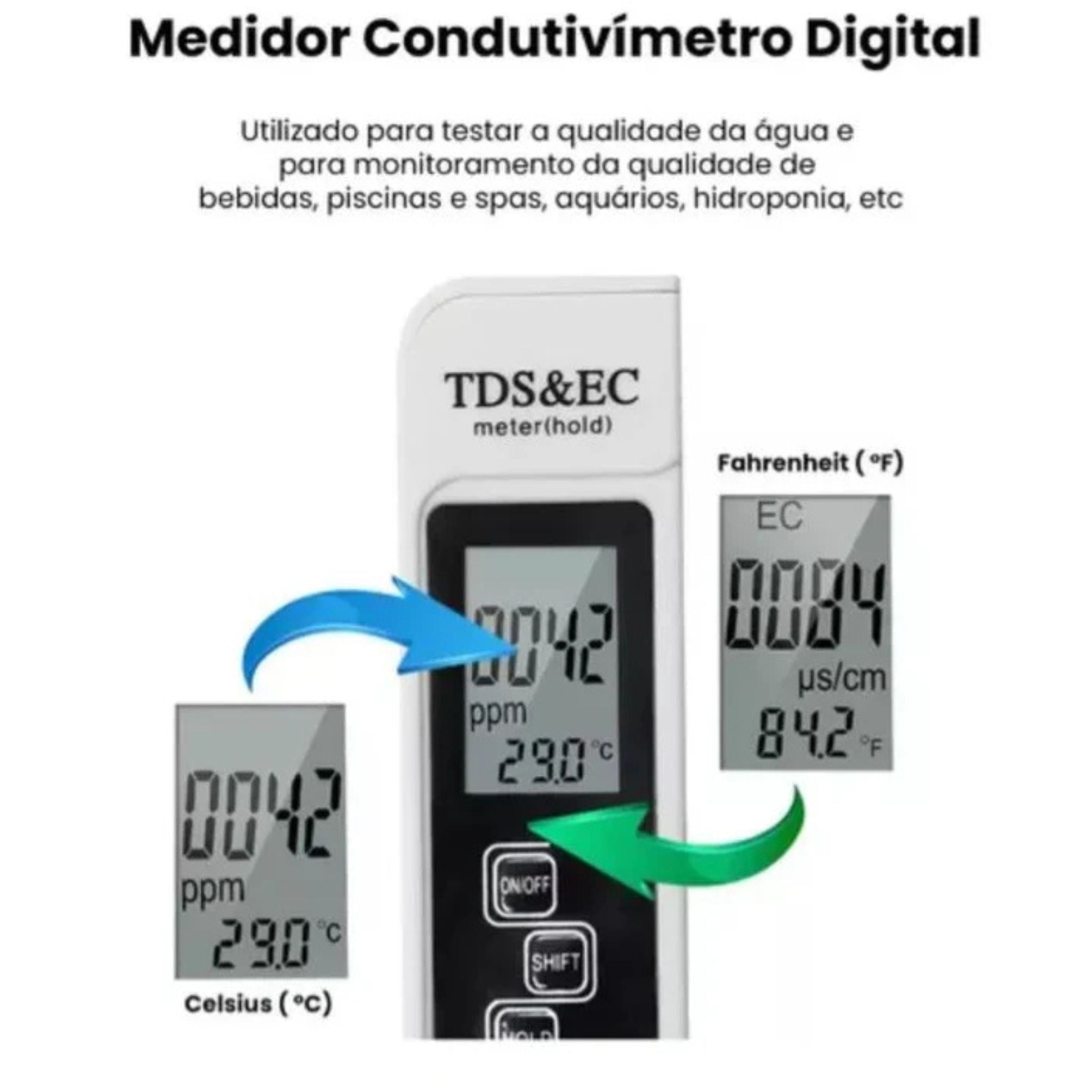 Medidor Digital de TDS, EC e Temperatura
